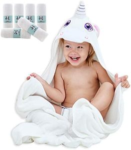 HIPHOP PANDA Hooded Baby Towel and Washcloths Set - 2 Layer Ultra Soft Absorbent Towel - Newborn Bath Face Towel - Natural Reusable Baby Wipes for Sensitive Skin - Baby Registry as Shower