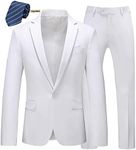 MOGU Mens Slim Fit 2 Piece Suit One Button Notch Lapel Tuxedo for Prom (Suit Jacket + Pants), White, 38