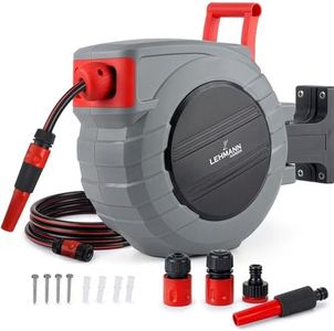 LEHMANN Wand-Schlauchbox 20 m + 2 m, Schlauchtrommel für Flexible Gartenbewässerung, Automatischer Schlauchaufroller, inkl. 20 m Schlauch, Wandmontage, 1/2" PVC-Geflecht, 3/4" + 1/2" Kupplungen