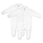 Baby Sleepsuits, Baby Grow, Cotton Babygrows for Boys or Girls, Baby Sleepwear, British Made, 2 Pack, White, Newborn