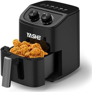 YASHE 2.3L Air Fryer for 1–2 People, Small Air Fryer with 6 Menu Options, Dual Knob Manual Temp & Timer, 3D Rapid Air Circulation, Nonstick & Dishwasher Safe Basket, Oil-Free Healthy Cooking