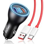 Car Charger SuperVOOC 100W 80W for OnePlus 12R 12 11 10t 10 Pro, SuperVOOC Warp Charger for OnePlus Open Pad Nord 9 Pro 8 7T 6 6T 5 LED Display Dual USB Car Charger Adapter with 3.3FT USB A to C Cable