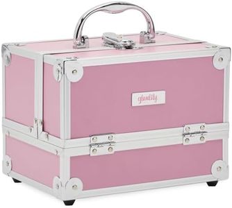 Glamlily Pink Makeup Train Case with Lock and 2 Keys, 3-Tier Cosmetic Storage Box