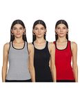 Longies women's Racer Back Regular Tank Top (LWRTPO3V001_Red,Black & Grey Milange M)