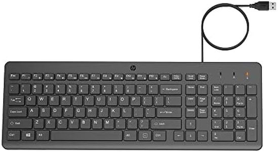 HP 150 Teclado QWERTY Español con Cable - (Indicadores LED, Puerto USB-A, 12 Teclas de Atajos, Windows 10, Windows 11) Color Negro