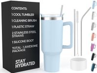 Re Tech UK - 40oz Tumbler with Straw and Lid + 2 Stainless Steel Straws, Silicone Boot, 1.2 litres, Insulated Cup -Travel Mug with Handle - Birthday Gift for Women, Sky