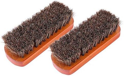 Leather Care Protecting Horsehair Shoe Brushes, Horsehair Shoe Shine Brush, Soft 2Pcs Long Shaft Slotted Boots Leather(Mahogany Medium)