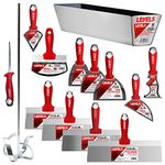 Deluxe Drywall Hand Tool Set, Stainless Steel - LEVEL5 | Pro-Grade | Taping Finishing Tool Blades, Knives, Pan, Mixer, Saw | Sheetrock Gyprock Plasterboard | 5-609