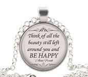 Anne Frank Quote Necklace, Silver BE HAPPY Literary Quote Pendant, Unique Inspirational Jewellery Gift Idea for Women