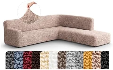 PAULATO BY GA.I.CO. Sectional Sofa Cover - Corner Sofa Cover - Bumper Chaise Couch Covers - Washable Couch with Ottoman Slipcover - Microfibra - Tapioca (Right Facing Bumper Chaise Sectional)