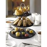 ARIANA HOMEWARE 3 Tier Cake Stand - Natural Slate | Sturdy Afternoon Tea Stand to Display a Cake, Sandwich, Cupcake & Buffet Food Platters | Serving Platter for Weddings, Birthdays & Christmas | Black