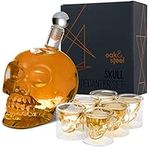 Oak & Steel - Skull Glass Decanter and 6 Skull Glass Shot Glasses, Premium Wine and Whiskey Dispenser, Halloween Birthday Gift Set Idea - 700ml