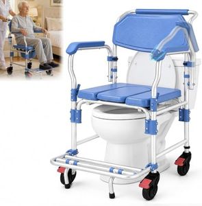 NnsZenith 3 in 1 Drop Arms Shower Bedside Commode Wheelchair with Wheels