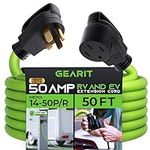GearIT 50-Amp Extension Cord for RV and EV (50 Feet) 4-Prong 250-Volt, Tesla Model 3/S/X/Y, NEMA 14-50P to 14-50R 6/3, 8/1 STW AWG Gauge Outdoor Auto Power Cord