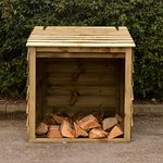 Signs & Numbers Wooden Log Store with Hinged Lid for Easy Access Garden Outdoor Firewood Storage Pressure Treated Against Rot Keeps Your Logs Tidy and Dry 90 x 90 x 92 Centimetres