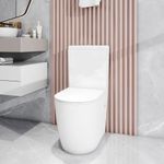 Comfort Height Close Coupled Toilet Back to Wall High Bathroom Toilets for Disabled & Elderly, White Ceramic Raised Height WC Pan Cistern Soft Close Seat Round Elongated Toilet