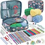 ALINK 107 PCS Crochet Kits for Beginners Adults, Knitting Starter Kit Include Metal Crochet Hooks, Wool,Case and Knitting Accessories, Crochet Hook Set Kids,Christmas and New Year Gifts