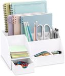 Office Desk Organizer, White Acrylic, with Drawer, 9 Compartments, All in One Office Supplies and Cool Desk Accessories Organizer, Pen Holder, Enhance Your Office Decor Desktop Organizer (White)