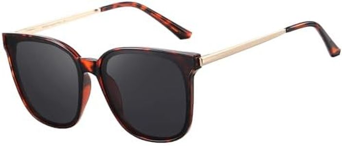 DUCO W016 Lunettes de soleil polarisées pour femme avec protection UV400 vintage classique monture ronde en métal léger surdimensionné, Tortoise Cadre Gris Lentille