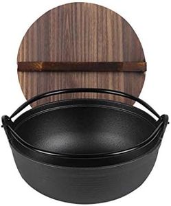 SOGA 25cm Cast Iron Japanese Style Sukiyaki Tetsu Nabe Shabu Hot Pot with Wooden Lid- a Multi-Functional, Durable and Long-Lasting Kitchen cookware