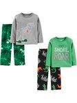 Simple Joys by Carter's Boys' Toddler 4-Piece Pajama Set (Poly Top & Fleece Bottom), Dinosaurs, 4T