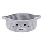 TIMEYARD Small Woven Rope Storage Basket, Cute Cat Toy Basket for Living Room, Baby Basket for Nursery, Gift Basket Empty for Baby Shower, Grey, 9.8 x 4 inches