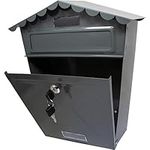 Steel Post Box Large Mailbox - Wall Mounted Parcel Delivery | Powder Coated - For Home Use & Outside on Sheds, Garages, Walls, Gates - Grey Mail Box with 2 Keys | Lockable Letter - Keep Your Mail Safe