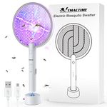 TMACTIME Electric Fly Swatter,4000V Electric Bug Killer with USB Charging 3 Layer Mesh Outdoor Indoor Fly Swatter Electric Zapper for Mosquitoes,Bees,Moths (White)