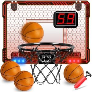 STAY GENT Panier de Basket Interieur, Mini Panier Basket la Porte avec Plusieurs Couleurs Lumières LED 4 Ballons Marqueur Automatique Panier Basket pour Chambre Mini Hoop Jeux Sportif Enfant Adultes