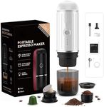 HAILASRE Electric Portable Espresso Machine,Travel Camping Coffee Maker, 12v Car Coffee Machine with Self-Heating, 19bar High Presseur Rich Crema, with Ground Coffee & NS Capsule （White）