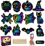 MGparty Scratch Paper Art for Kids - 96 Pcs Halloween Magic Rainbow Scratch Paper Off Cards Set for Kids Crafts Arts Supplies Halloween Ornaments Party Games Halloween Birthday Gift