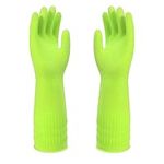 COMNICO Rubber Cleaning Gloves 15inch Extra Long Waterproof Non-Slip Reusable Housework Bathroom Kitchen Grippy Latex Supplies for Dish Washing Bleaching, 1 Pair Red or Green (Green)