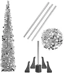 Bright Creations Silver Tinsel Christmas Tree for Holiday Decoration, 5-Foot Skinny Metallic Pencil Tree