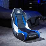 X-Rocker Officially Licensed PlayStation Geist 2.0 Gaming Chair, Comfy Folding Floor Seat with Speakers, PU Leather for PS4, PS5, PC, Mobile - BLACK/BLUE
