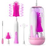 FALUCKYY Baby Bottle Brush Set,6 in 1 Bottle Brush Baby,Portable Electric Bottle Brush, Multifunction Baby Bottle Cleaner Brush(Purple)