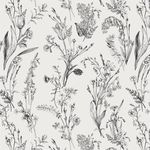 Timeet Peel and Stick Wallpaper Black Botanical Painting Self Adhesive Wallpaper Leaves Floral Hand-Drawn Pattern Sticky Back Plastic White 41cmx3m Waterproof Vinyl Film for Furniture, Bedroom