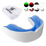 Sportout Gum Shield, Custom Mouldable Gel Fit Mouthguard, Sports Mouthguard with Transparent Case, Perfect for Karate, Lacrosse, Hockey, Football (Blue & White, SIZE 1 - (6 to 12 Years old))