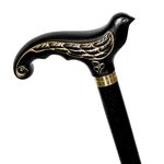 GC-Artis Elegant Pretty Swallow Bird Wood Carved Walking Stick Cane for Women Ladies Fashionable Dressy Designer Wooden Art - Black