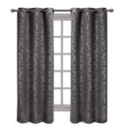 Royal Hotel Bedding Virginia Gray Grommet Blackout Weave Embossed Window Curtain Panels, Pair/Set of 2 Panels, 37x84 inches Each