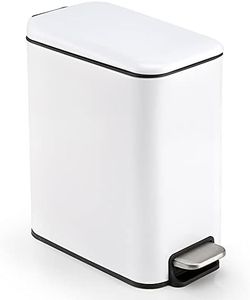 Small Trash Can with Lid Soft Close 5 Liter Stainless Steel Rectangular Slim Trash Bin with Removable Inner Wastebasket for Bathroom Bedroom, Powder Room, Office, Kitchen (White)