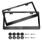 2PCS License Plate Frame Holder, 2 Holes Glossy Stainless Steel License Plate Cover with License Plate Screw Caps,Durable Rustproof Fits All License Plates in Canada.(Black)