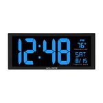 AcuRite 75152M Oversized Blue Led Clock with Indoor Temperature, Date & Fold-Out Stand, 14.5"