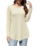 SUNDELL Women's Long Sleeve Shirt Waffle Knit Tunic Tops V Neck Casual Blouse Pullover Sweatshirt T Shirts (Beige-2XL)