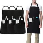 umboom 3 Pack Black Chef Apron, Kitchen Apron for Men Women, Adjustable Bib Apron with 3 Pockets, Professional Work Apron for Catering Cooking Restaurant Server Hairstylist (Cotton Polyester)