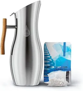 Invigorated Water pH Vitality Alkaline Water Filter Pitcher for Drinking Water Stainless Steel - Water Pitcher with Filter for Tap Water, High pH Filtered Purifier with Alkaline Filter - 1.9L (Silver)