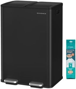 SONGMICS Kitchen Bin, 2 x 8 Gallon (2 x 30 L) Dual-Compartment Pedal Rubbish Bin with Soft-Close Lid and Inner Buckets, Steel, Includes 15 Liner Bags, Ink Black LTB741B02
