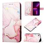 LEMAXELERS Compatible with iPhone SE 2020 Case, iPhone 8 for Women Girls Case with Card Holder PU Leather Detachable Wrist Strap Wallet Case for iPhone SE 2022/6 / 7 Marble Rose Gold