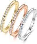 MDFUN Yellow Gold/Rhodium/Rose Gold Plated Cubic Zirconia Wedding Eternity Ring Bands 3 PCS Set (6)