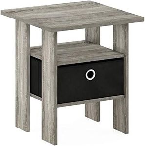 Furinno Andrey End Table/Side Table/Night Stand/Bedside Table with Bin Drawer, French Oak Grey/Black