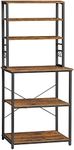 VASAGLE Adjustable Shelf Bakers Rack, Microwave Stand, Coffee bar, 6 Hooks and Metal Frame,15.7 x 23.6 x 65.7 Inches, Rustic Brown and Black UKKS024B01